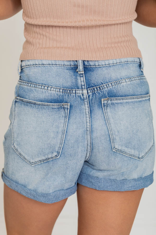 Hit The Road Button Fly Light Wash Denim Shorts FINAL SALE