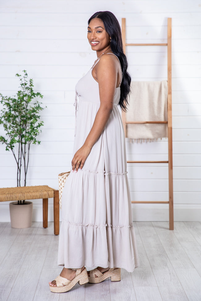 Worth Your While Beige Tiered Maxi Dress FINAL SALE