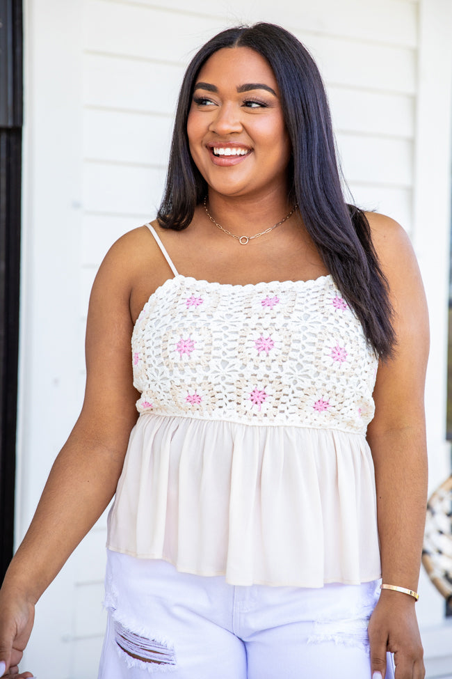 Feeling Happy Beige Crochet Tank FINAL SALE