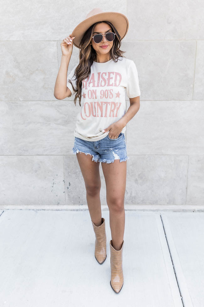 Raised on 90s Country Soft Cream Graphic Tee – Pink Lily