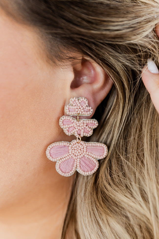 No Drama Pink Beaded Flower Earrings