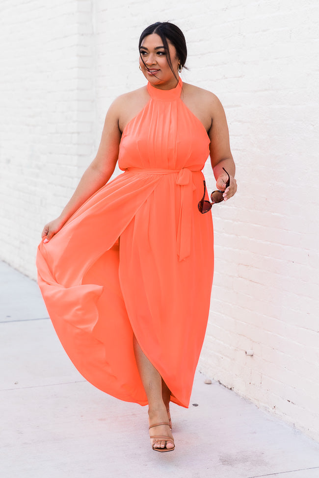 Tell Me About It Bright Coral Maxi Dress FINAL SALE Pink Lily