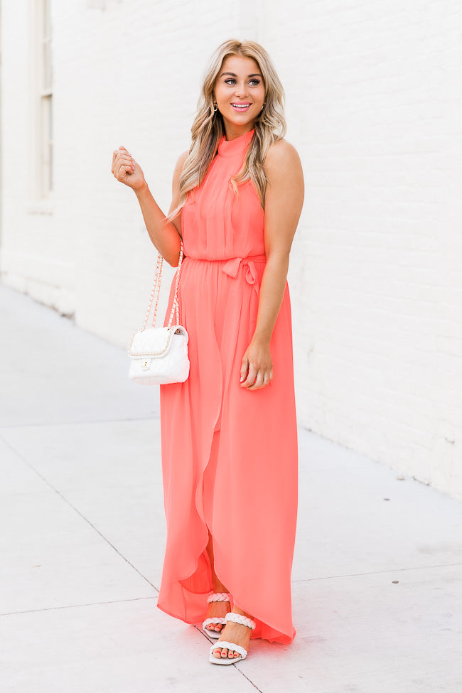 Coral maxi dress for hot sale wedding