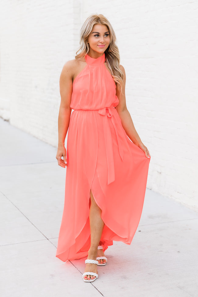 Tell Me About It Bright Coral Maxi Dress FINAL SALE