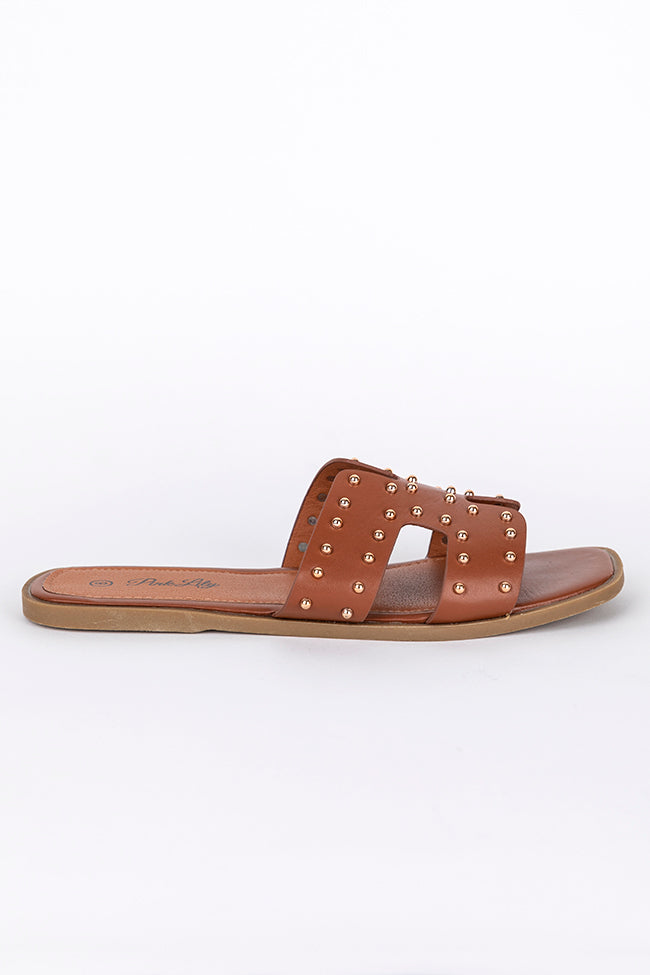 Carrie Camel and Gold Studded Sandals FINAL SALE