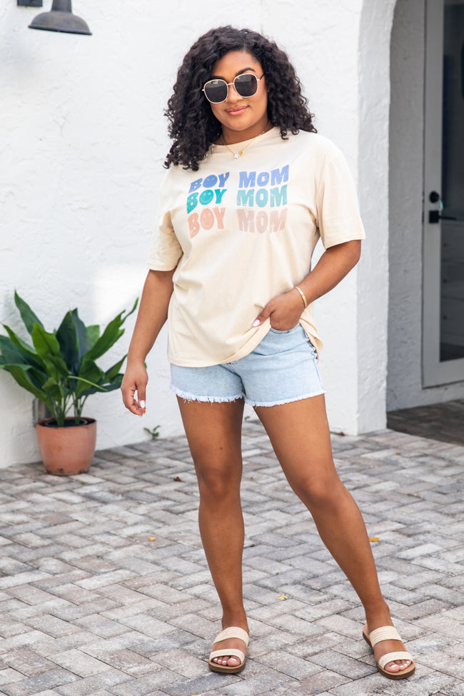 Boy Mom Repeat Smiley Ivory Oversized Graphic Tee
