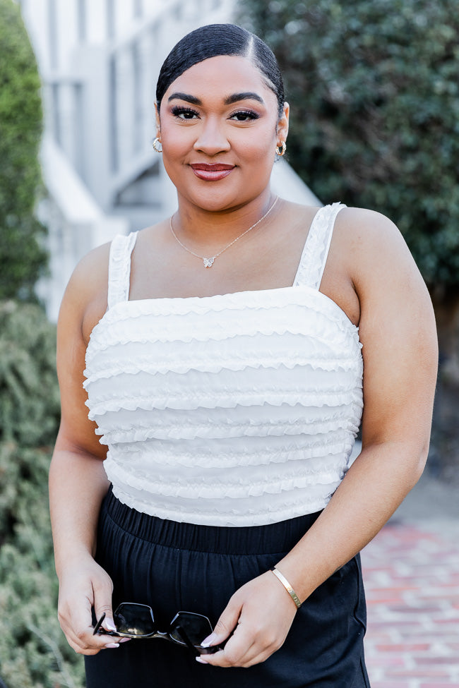 Talk To Me Ivory Ruffle Detail Tank FINAL SALE