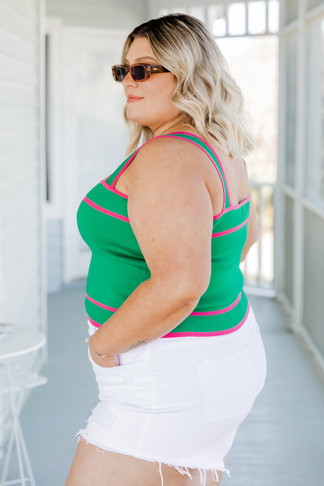 Never Change Green and Pink Contrast Trim Detail Sweater Tank