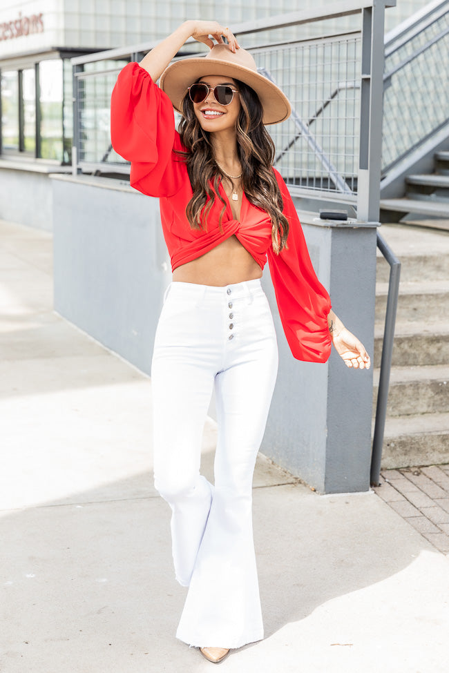 White flared shop jeans outfit