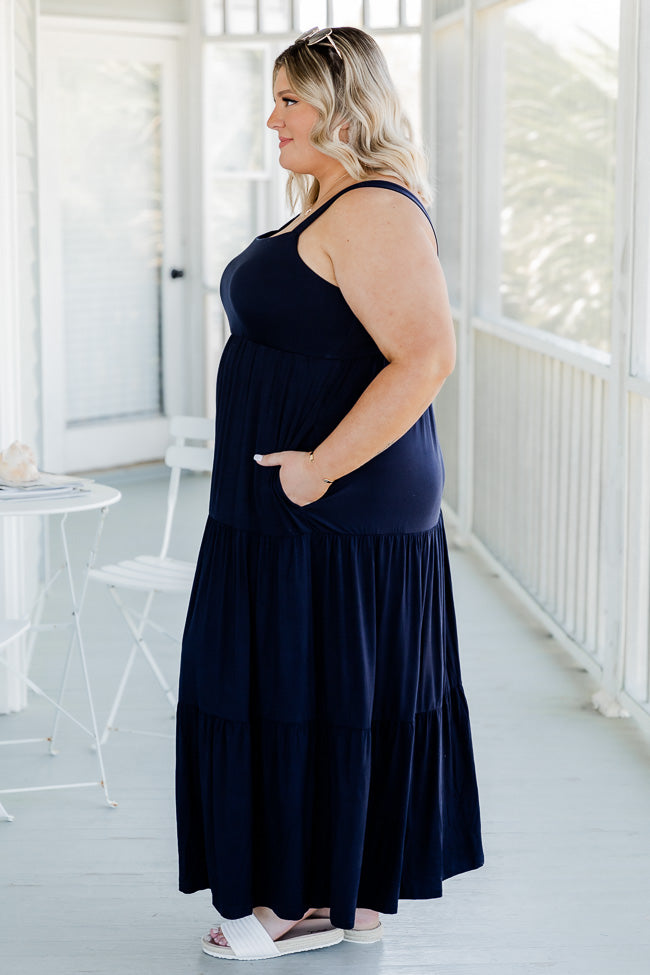 Time For Something New Navy Knit Maxi Dress With Padded Top