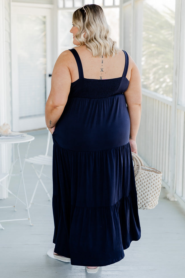 Time For Something New Navy Knit Maxi Dress With Padded Top