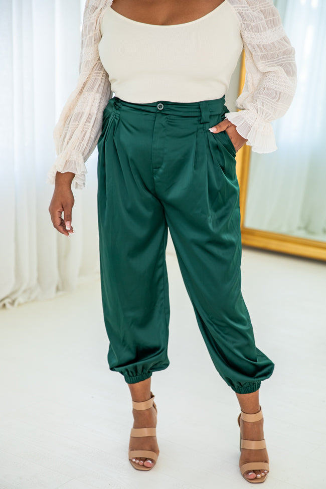 Everything Has Changed Hunter Green Satin Joggers