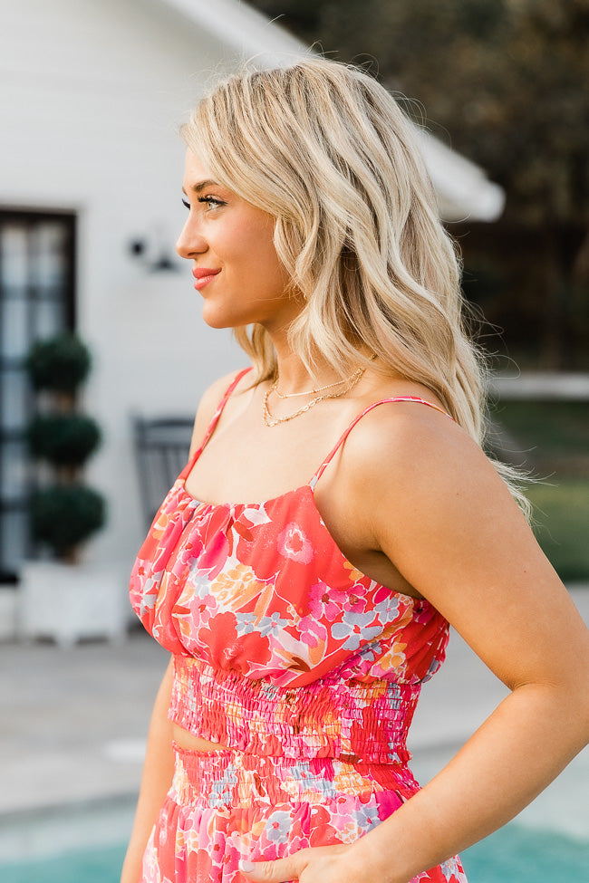 Heart of Paradise Two Piece Set in Watercolor Red Floral Print FINAL SALE