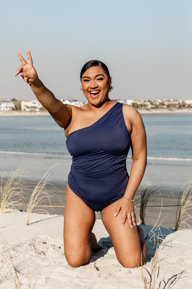 Meet Me At Waikiki Navy One Shoulder Swimsuit FINAL SALE – Pink Lily
