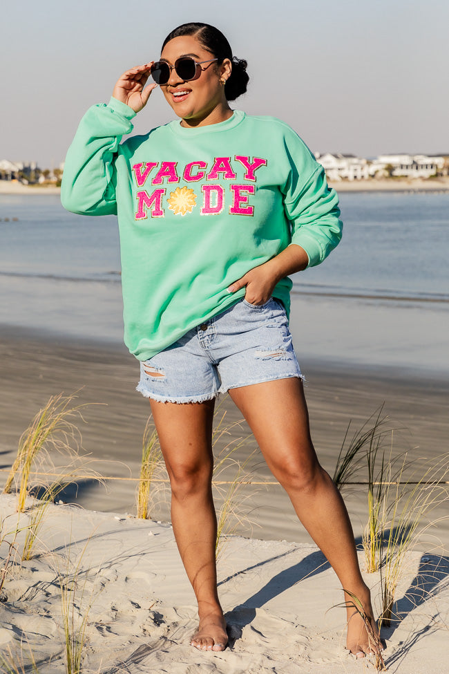 Vacay Mode Chenille Patch Lime Oversized Graphic Sweatshirt