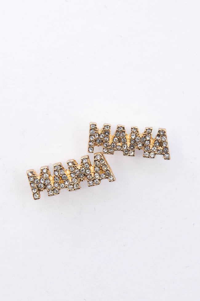 Mama Era Gold Rhinestone Embellished MAMA Earrings
