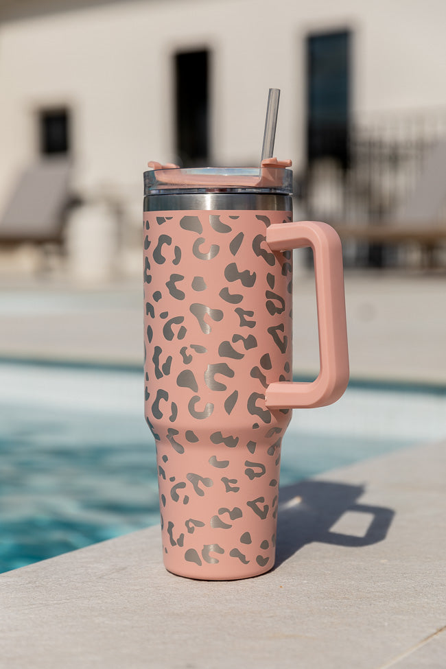 Sippin' Pretty Blush Leopard 40 oz Drink Tumbler With Lid And Straw