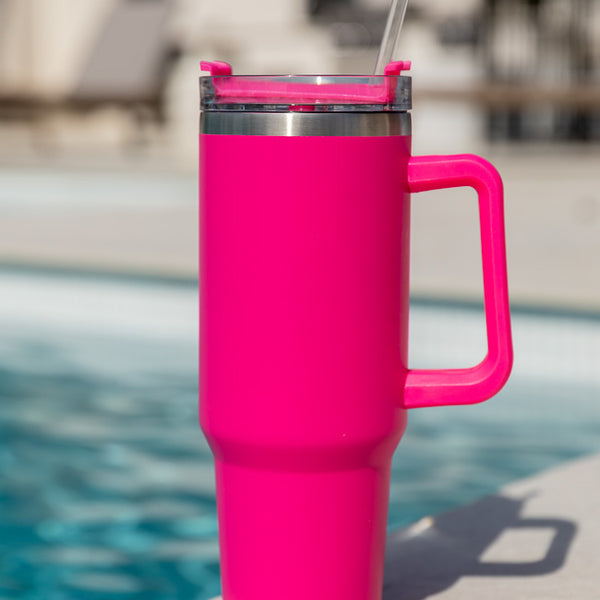 Sippin' Pretty Hot Pink Leopard 40 oz Drink Tumbler With Lid And Straw –  Pink Lily