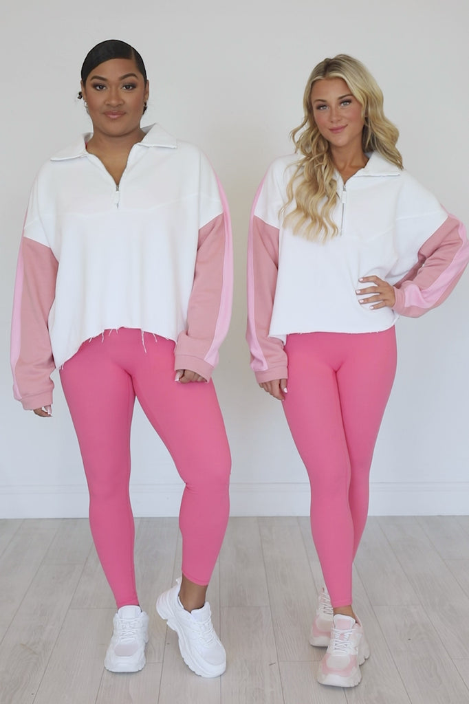 Jump Right In Pink Colorblock Quarter Zip Pullover – Pink Lily