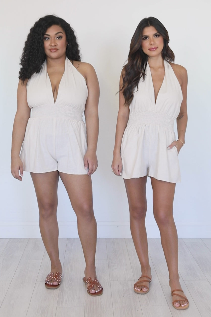 Toes In The Sand Light Beige Romper – Pink Lily