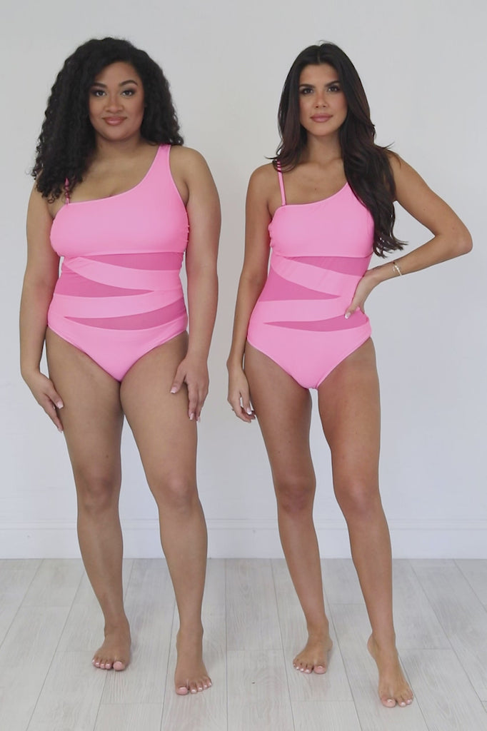 Meet Me At Waikiki Hot Pink One Shoulder Swimsuit FINAL SALE – Pink Lily