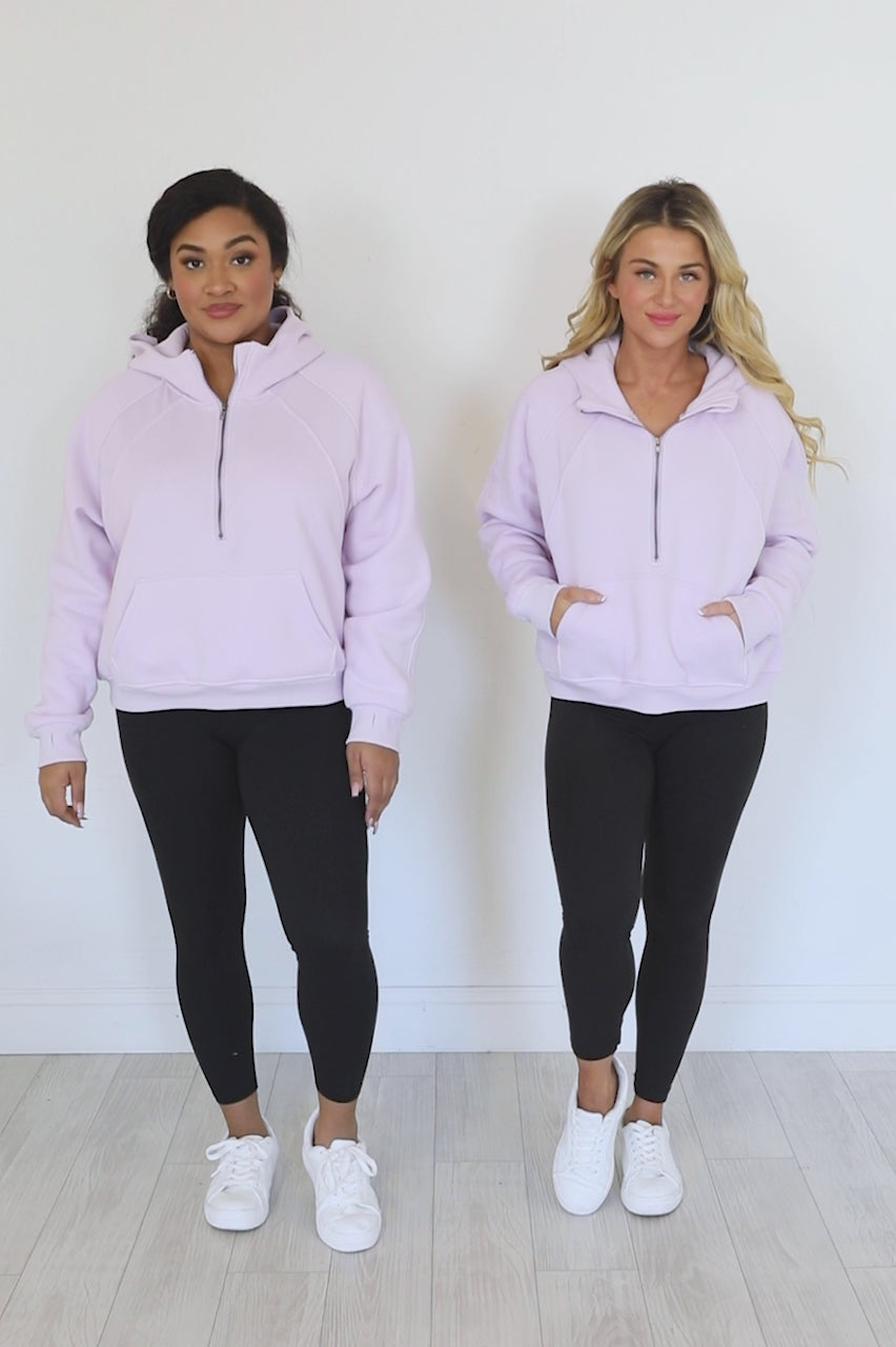 Pink Lily Making It Look Easy Lavender Ribbed Shoulder Quarter Zip Pullover Large