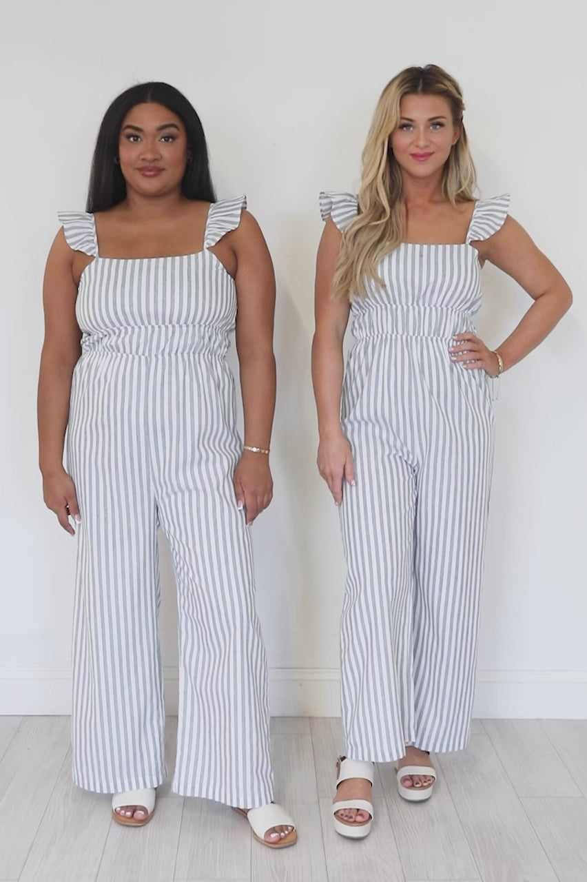 Wait For Me Grey Stripe Jumpsuit – Pink Lily