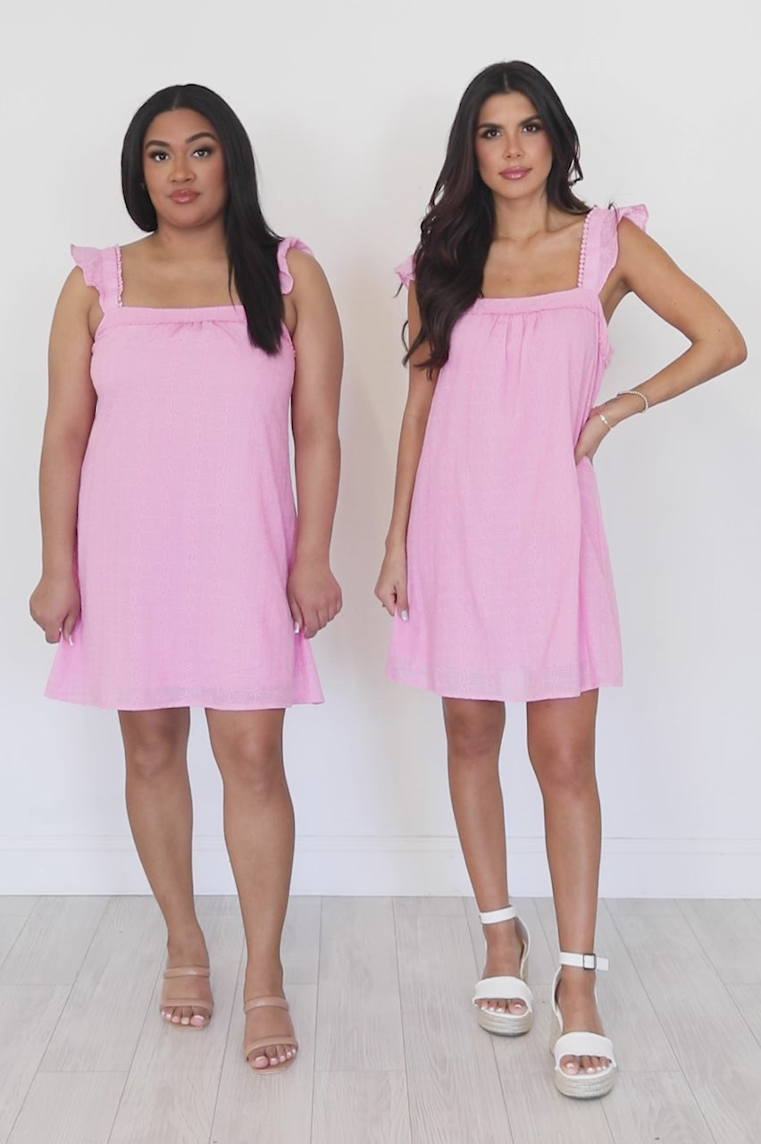 Always On My Mind Pink Eyelet Mini Dress Pink Lily