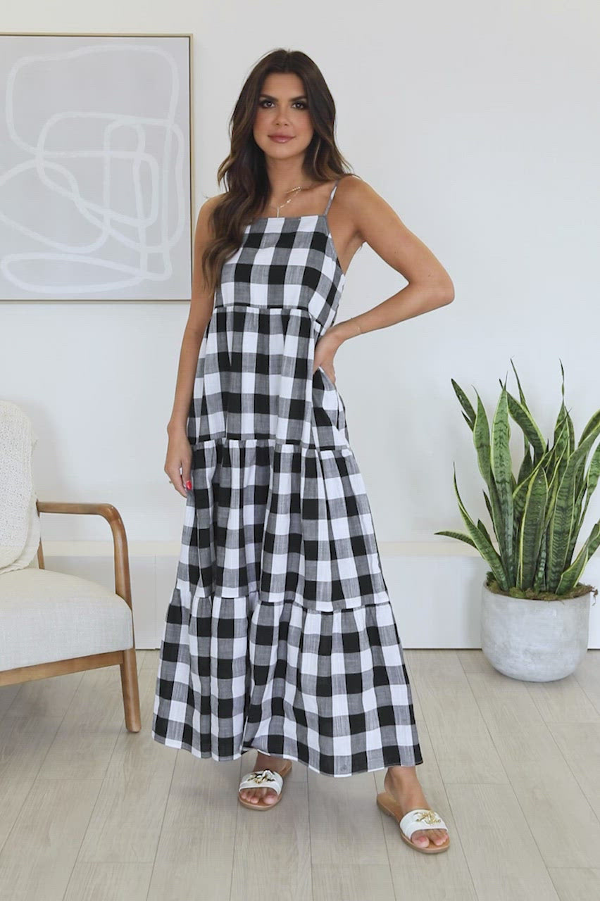 Check Mate Black Tiered Gingham Maxi Dress FINAL SALE – Pink Lily