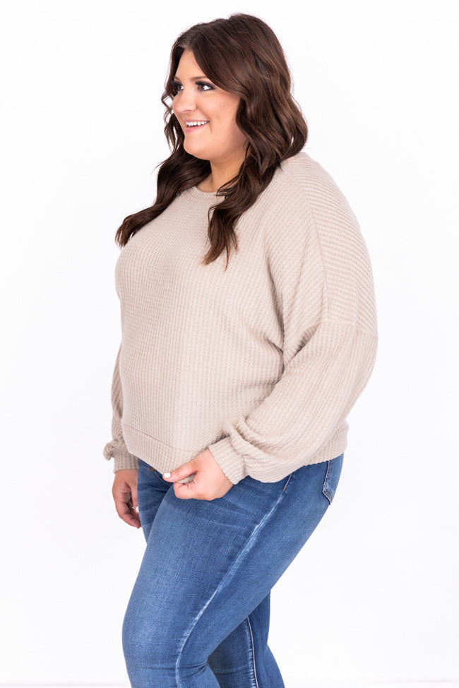 Known About You Taupe Brushed Waffle Knit Pullover