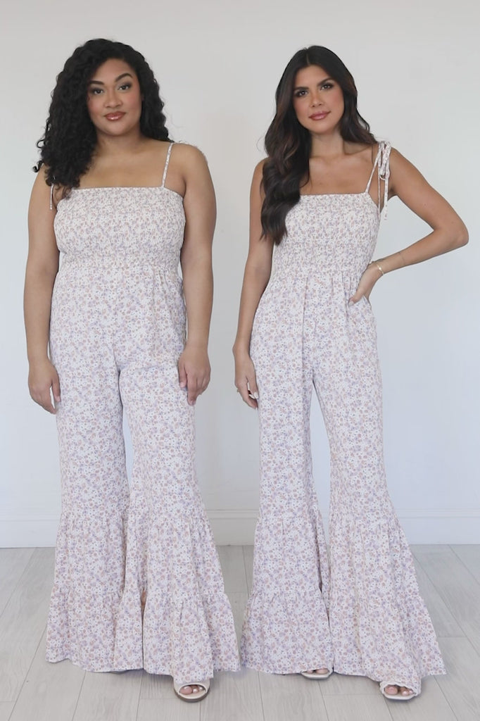 Cute Ivory Floral Overalls - All Bottoms