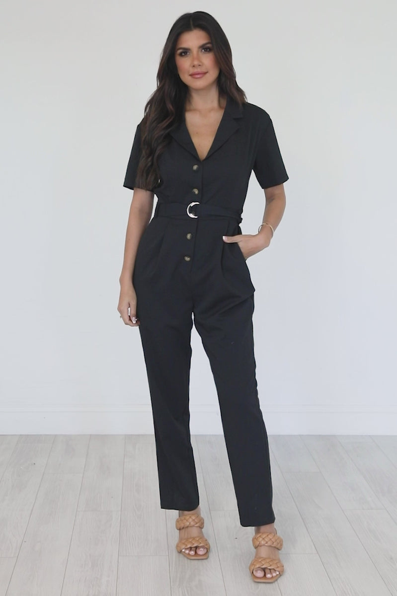 Better Than Basic Black Collared Button Front Jumpsuit FINAL SALE ...