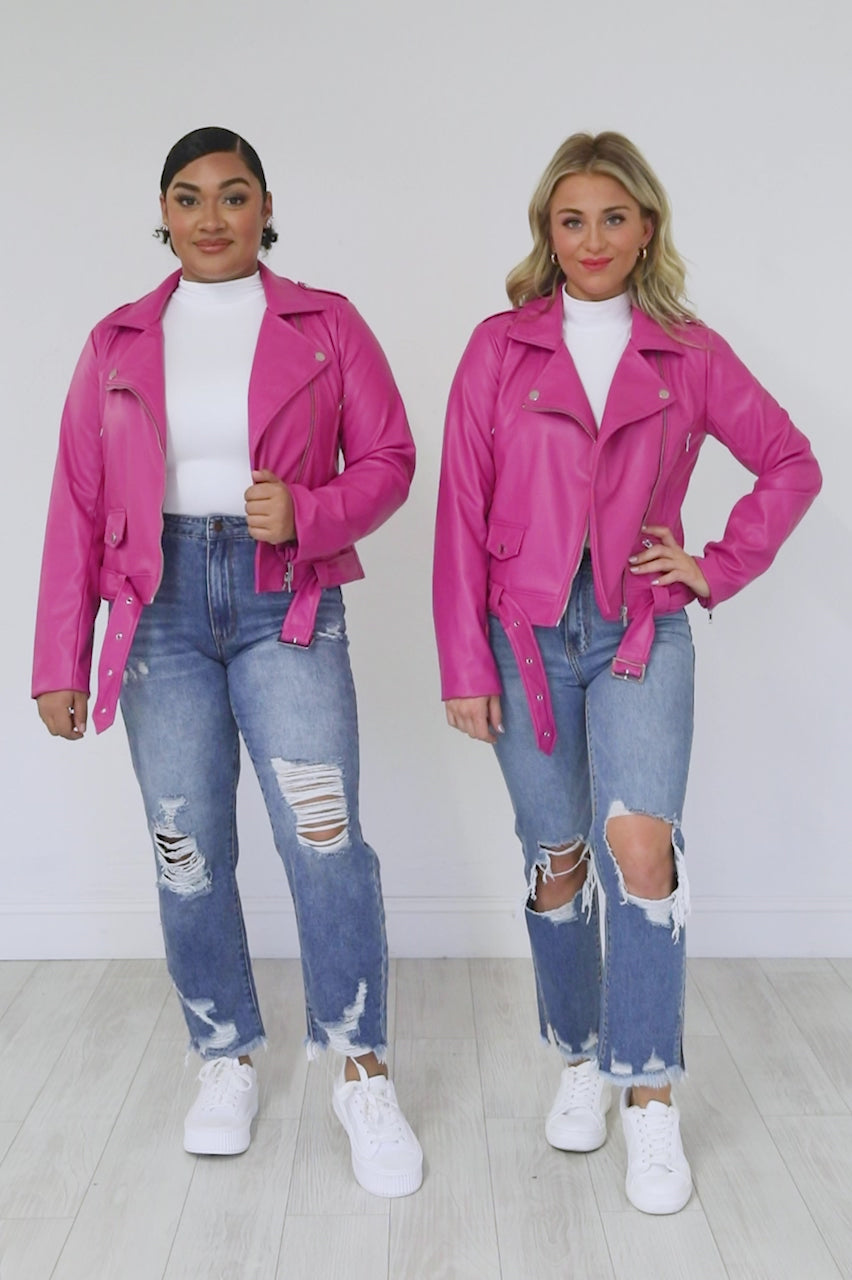 Plus size pink faux hotsell leather jacket