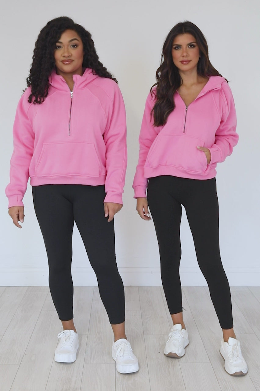 Making It Look Easy Hot Pink Ribbed Shoulder Quarter Zip Pullover – Pink  Lily