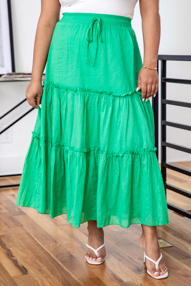 Tropical Fields Green Tiered Maxi Skirt FINAL SALE