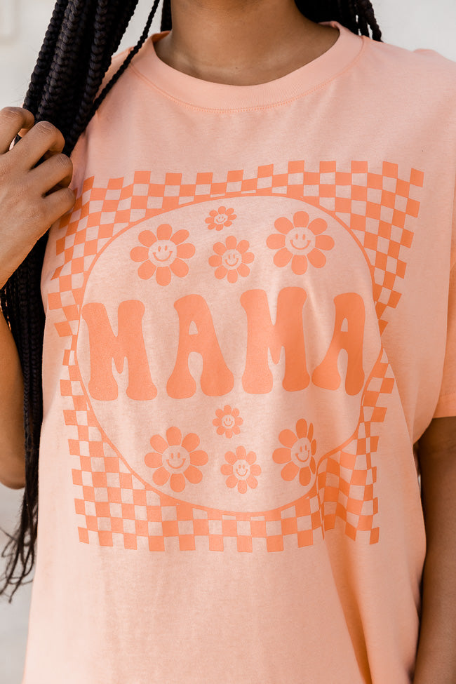 Mama Checkered Daisy Coral Oversized Graphic Tee