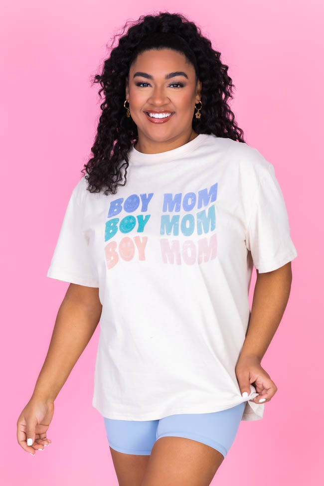 Boy Mom Repeat Smiley Ivory Oversized Graphic Tee