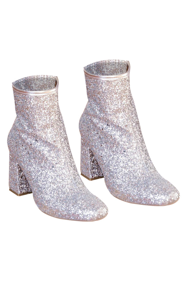 Allison Silver Glitter Chunky Heel Booties FINAL SALE – Pink Lily