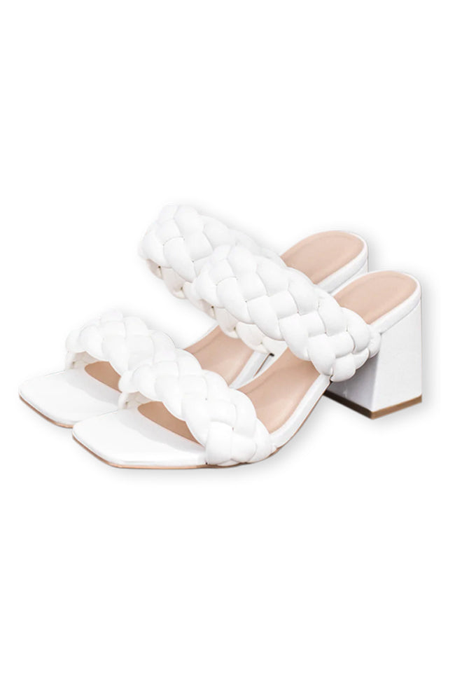 White Double Strap Chunky Heel Sandals | Heels, Sandals heels, Chunky heels  sandals