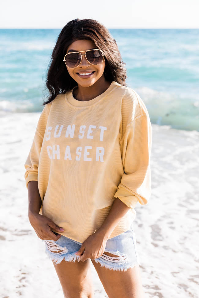Sunset Chaser Gold Corded Graphic Sweatshirt