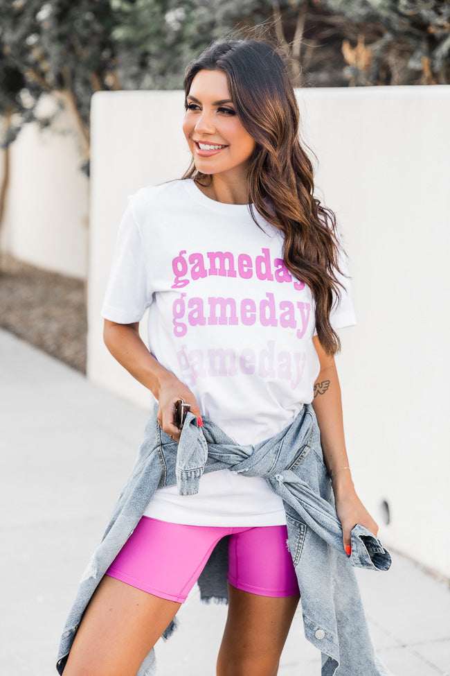 Giddy Up Its Gameday Blue White Graphic Tee, S - Women's - Pink Lily Boutique
