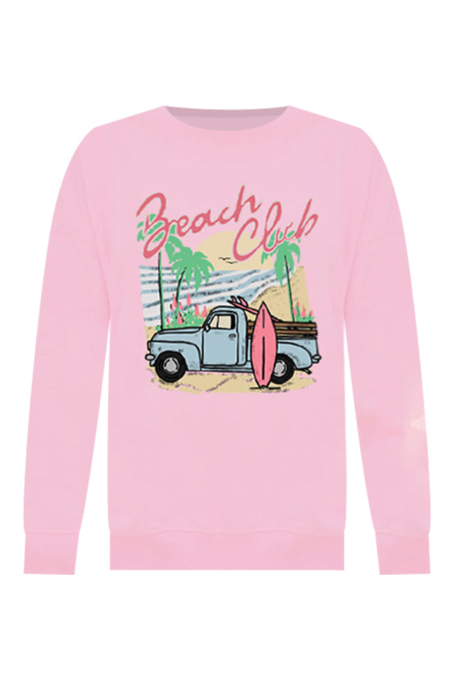 Beach Club Light Pink Oversized Graphic Sweatshirt