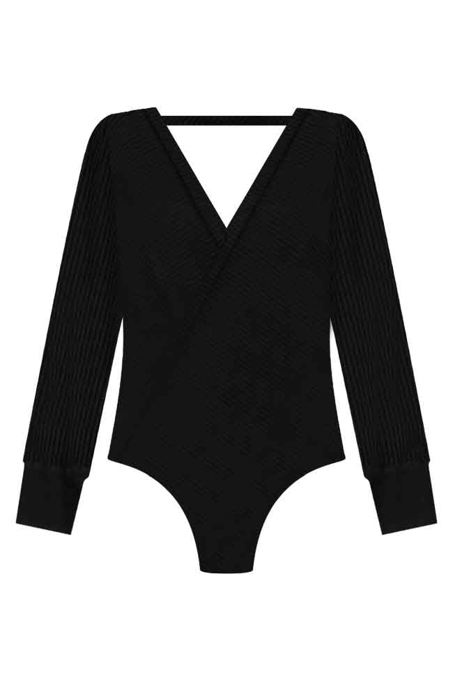 Body Language Black Wrap Sweater Bodysuit