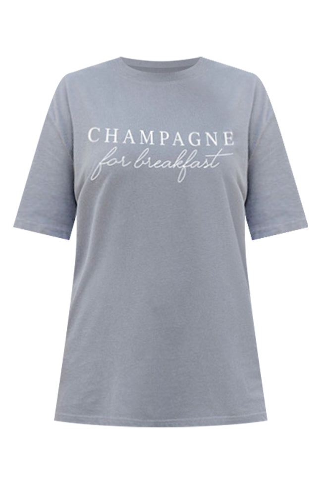 Champagne for Breakfast Grey Oversized Graphic Tee