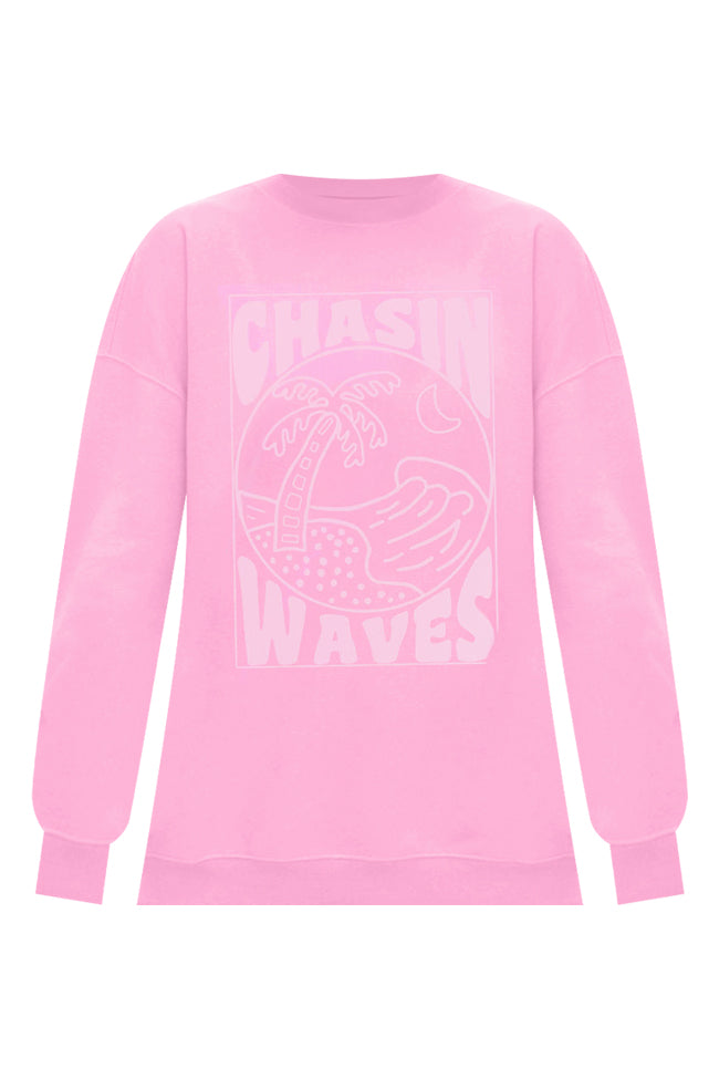 Chasing Waves Pink Oversized Graphic Sweatshirt