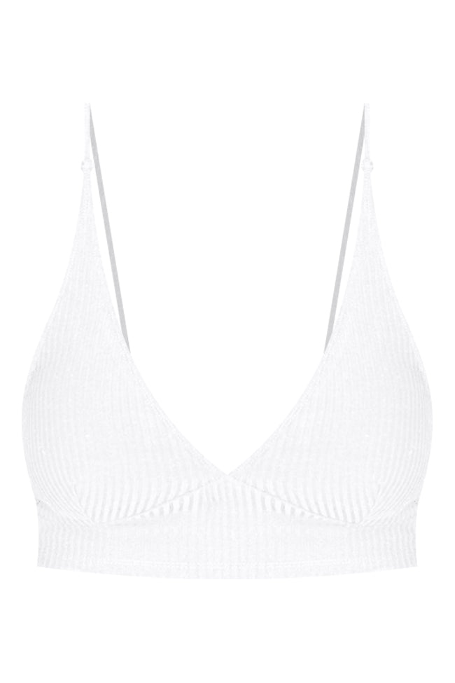 Couldn't Care Lace White Ribbed Lace Back Bralette FINAL SALE