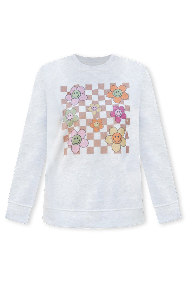 Daisy Checkered Heather Ash Graphic Sweatshirt