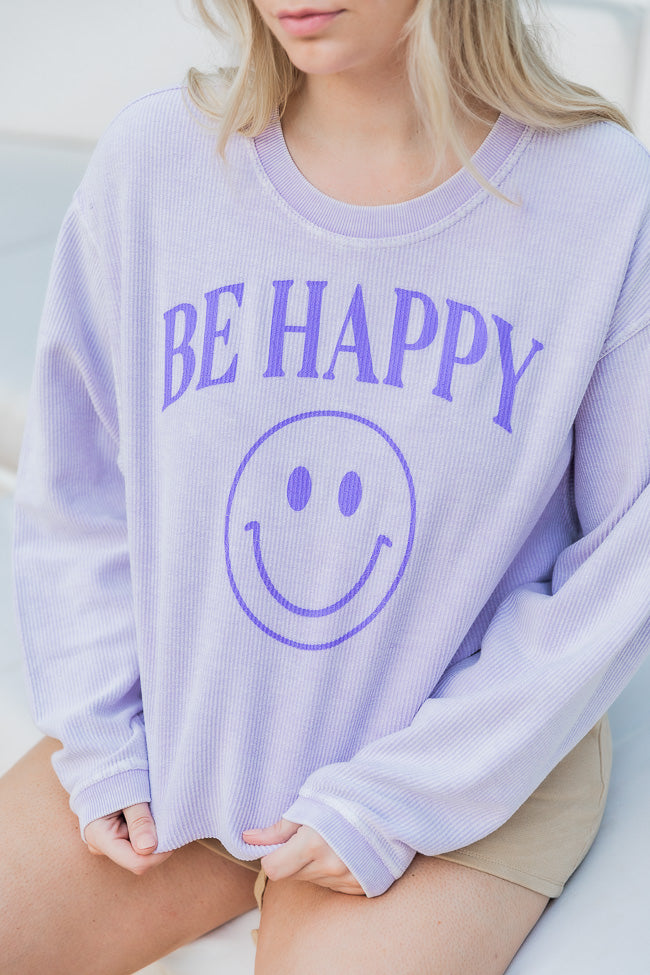 Be Happy Smiley Lilac Corded Graphic Sweatshirt