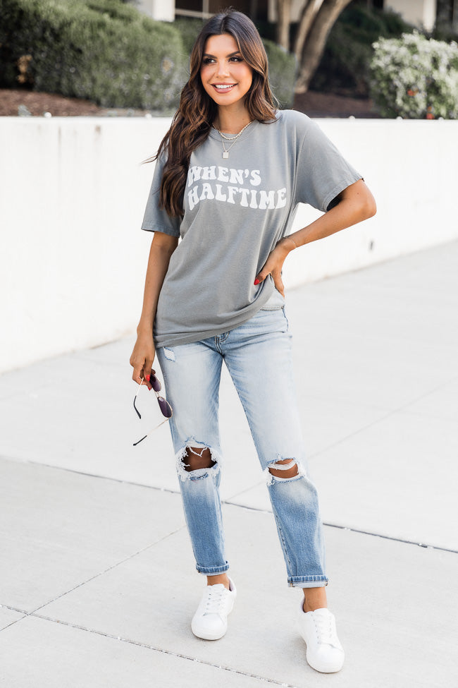 When's Halftime Grey Comfort Color Graphic Tee