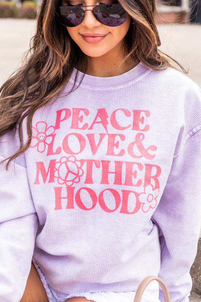 Peace Love and Motherhood Lilac Corded Graphic Sweatshirt